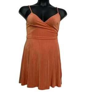 Naked Wardrobe Slinky Wrap Spaghetti Strap Dress Orange